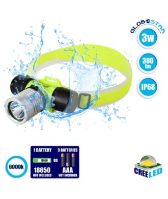 GloboStar® 79054 EXTREME Αδιάβροχος Φακός Κεφαλής LED CREE XHP50 3W 300lm IP68 Ψυχρό Λευκό 6000K